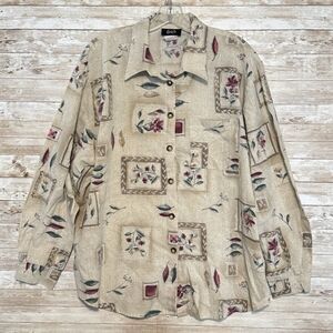 TCP & Co Button Up Shirt Womens 20W Beige Floral Long Sleeve Collared Vintage